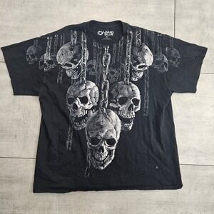 Liquid Blue Skulls and Chains Graphic T-Shirt Mens XL Black Short Sleeve Tee